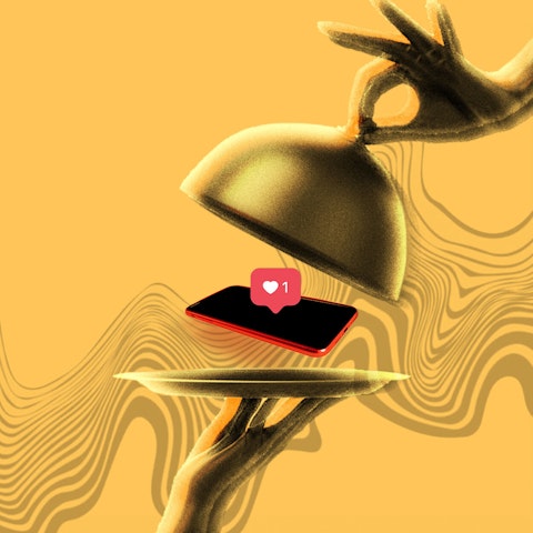phone being served up on a platter with a heart icon