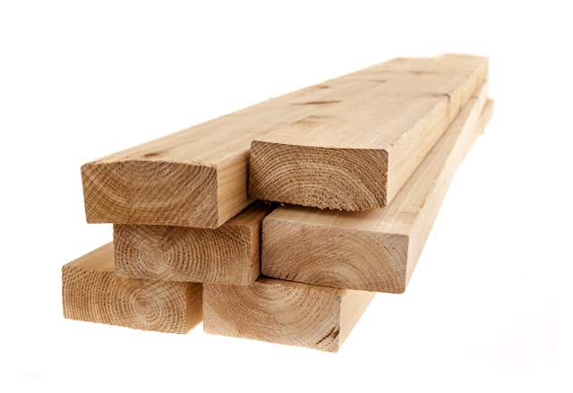 six, two by four pieces of lumber