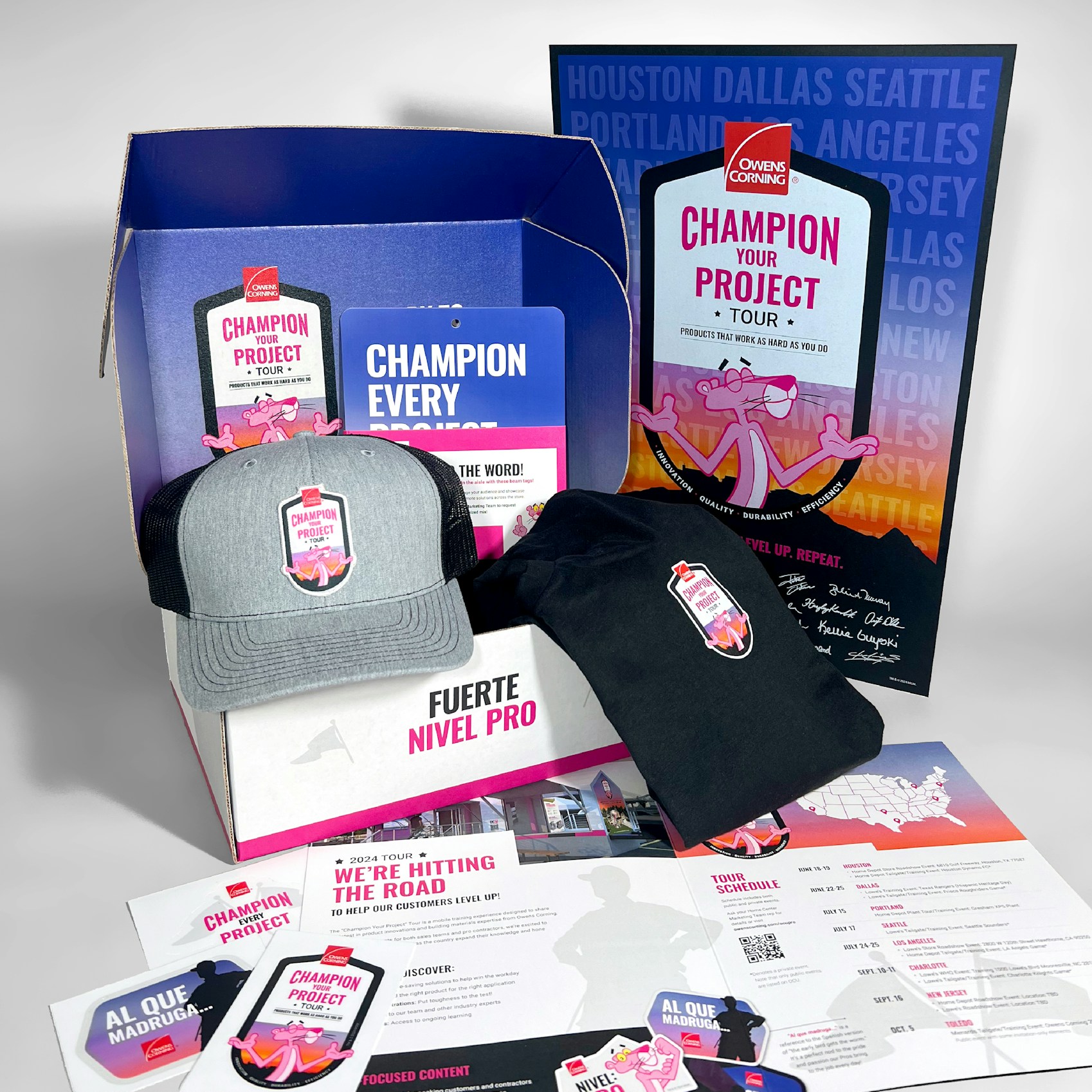 Owens Corning road show kit with all content displayed