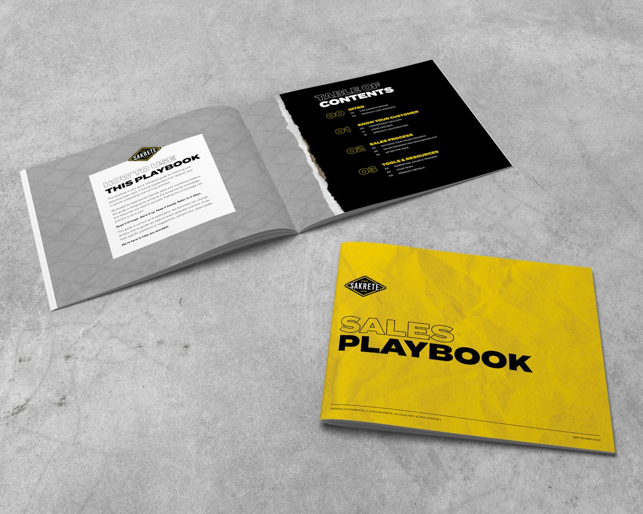 Sakrete sales playbook laying open on a desk