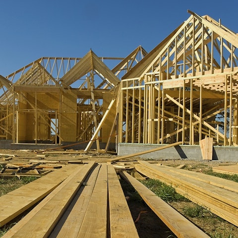 front view of a house being framed up